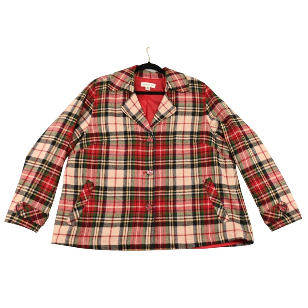 Preppy Tartan Plaid Wool Blend Blazer Fisherman Core Fall Cabincore Jacket 18W